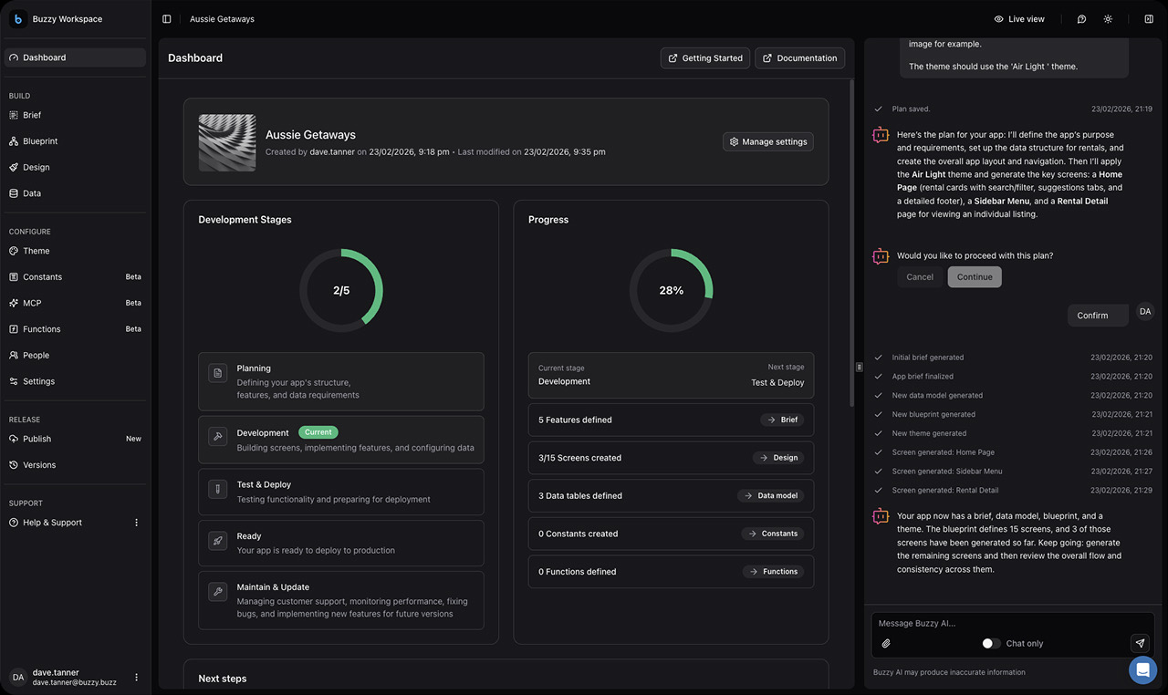 Buzzy Workspace interface screens