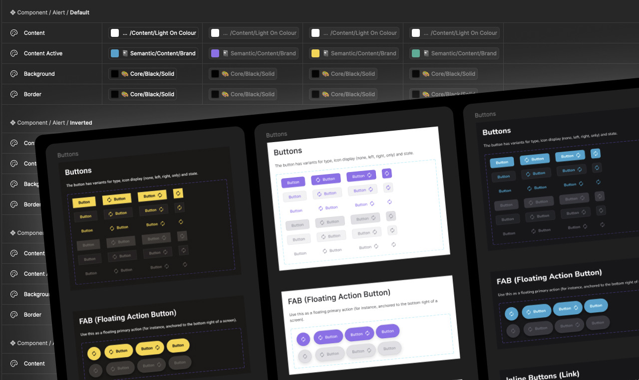 Themes are controlled via Figma variables, and can be applied to any component or template