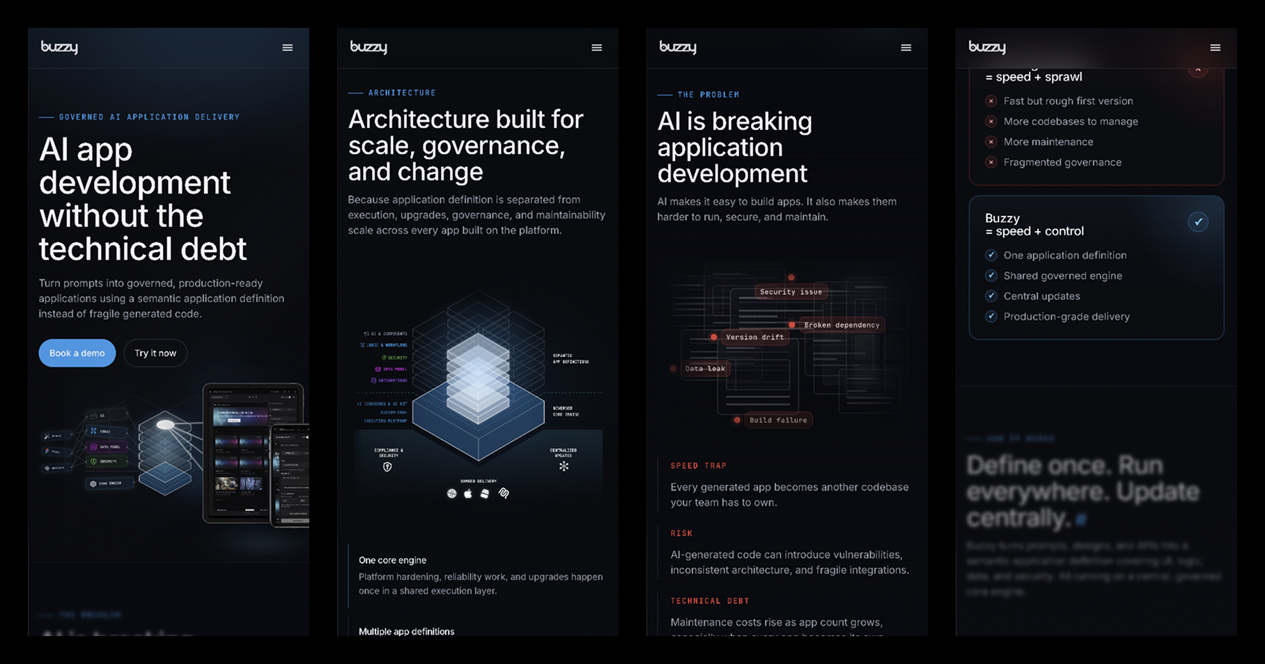 A selection of Buzzy Templates app template screens