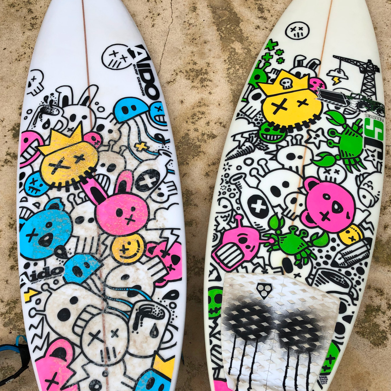 Luca's customised surfboard quiver